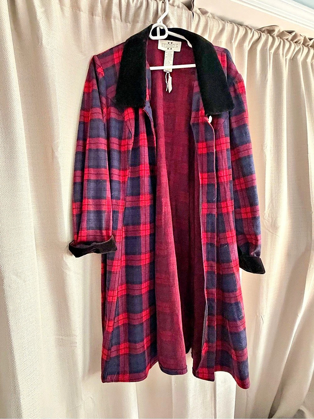 Studio C Plaid Pea Coat in Red & Purple Large NWT